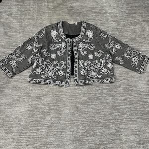 Soft Surroundings Jacket Womens 3X Gray Embroidered Boho Cotton Soutache Kimono